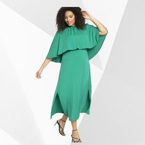 ElOQUII Forrest Green Size 16 Maxi dress with shoulder cape. NWT